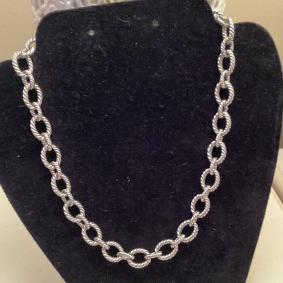 Silvertone Twisted Rope Link Necklace in Stainless Steel - Picture 2 of 8